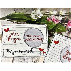 Stickserie ITH - Mug Rug Herzlinien Herzensmensch